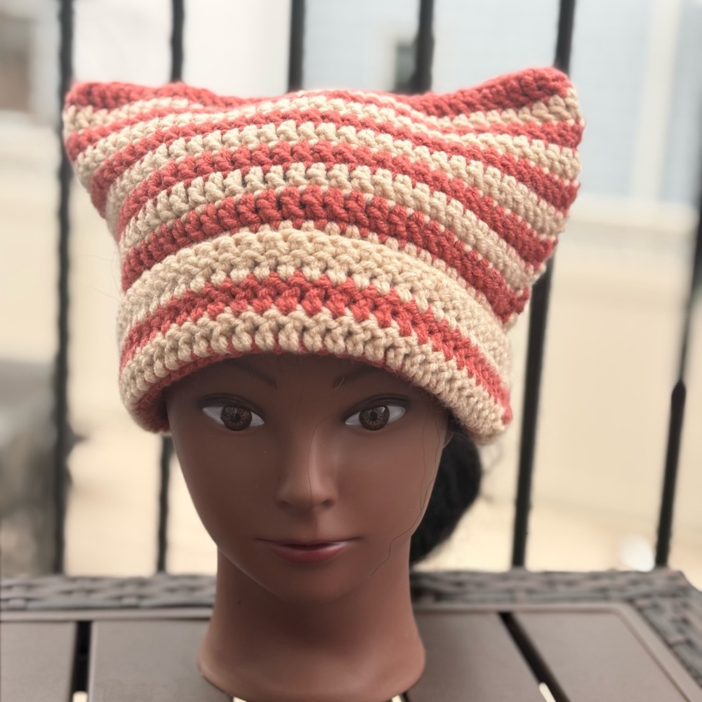 “Dusty Peppermint” Crochet Cat Beanie